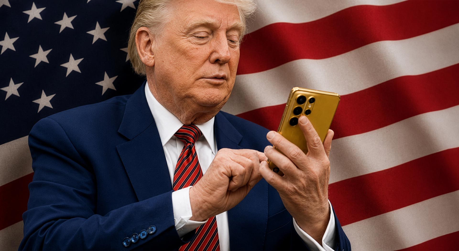 Trump looking at a smartphone